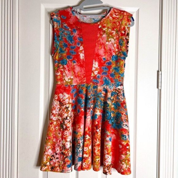 Rolla Coster Apricot and Turquoise Skater Dress Size L - Picture 1 of 5